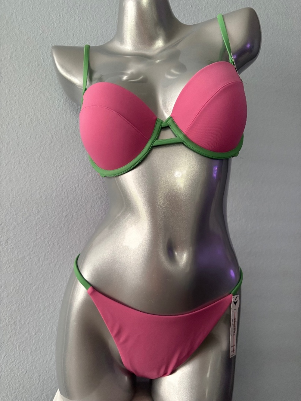 PINK Victoria's Secret Swim Bikini Set Green Push Up Top String Cheeky Nwt M